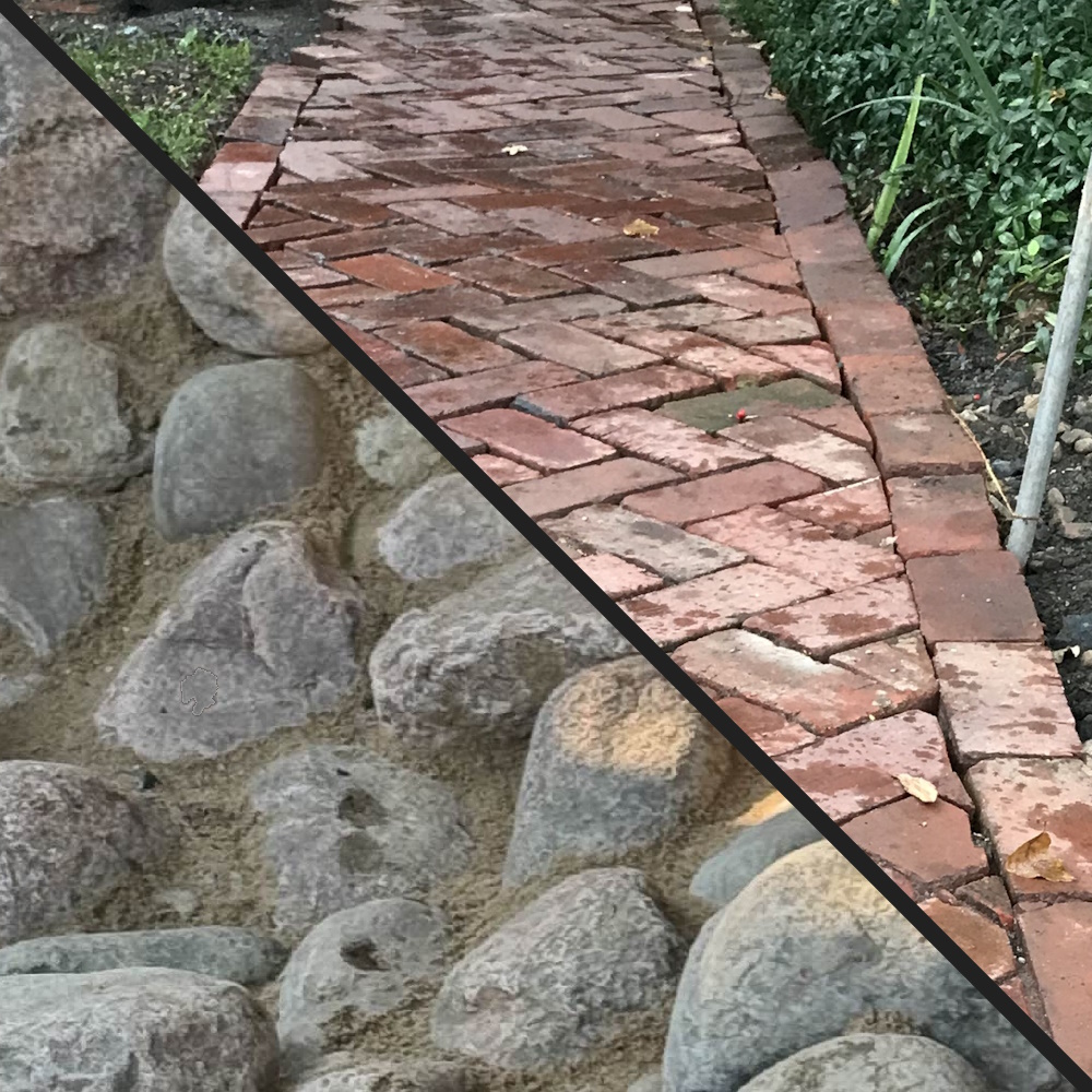 A natural stone walkway winding through a garden